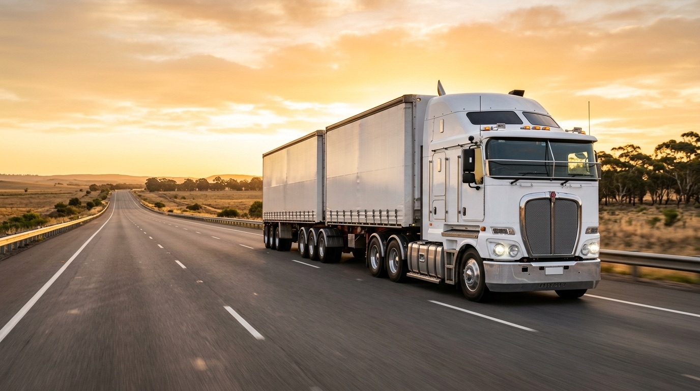 Heavy vehicle on the highway at golden hour